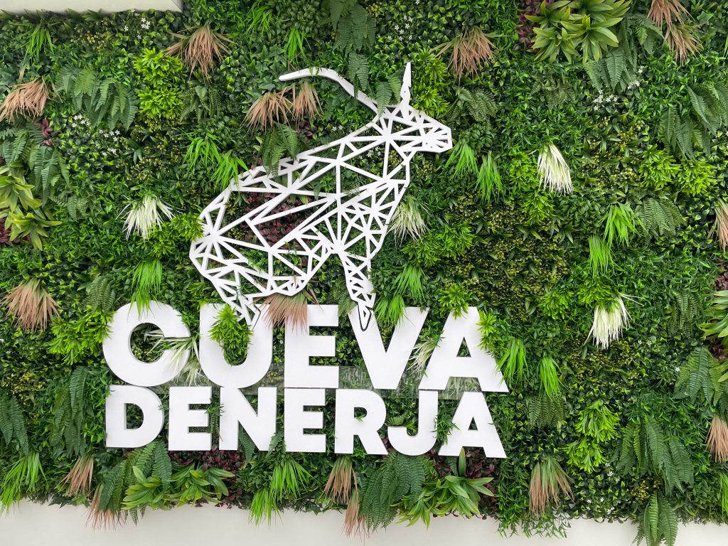 Geometryczny kozioł na zielonej ścianie w Cueva de Nerja, Andaluzja